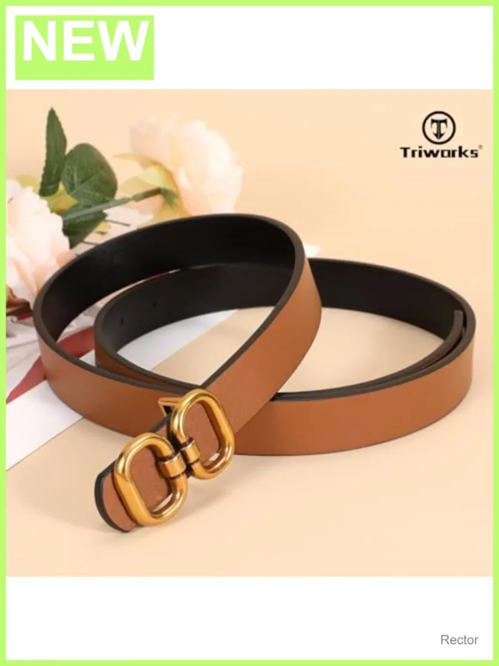 Reversible Faux Leather Belt with Gold Buckle for Women